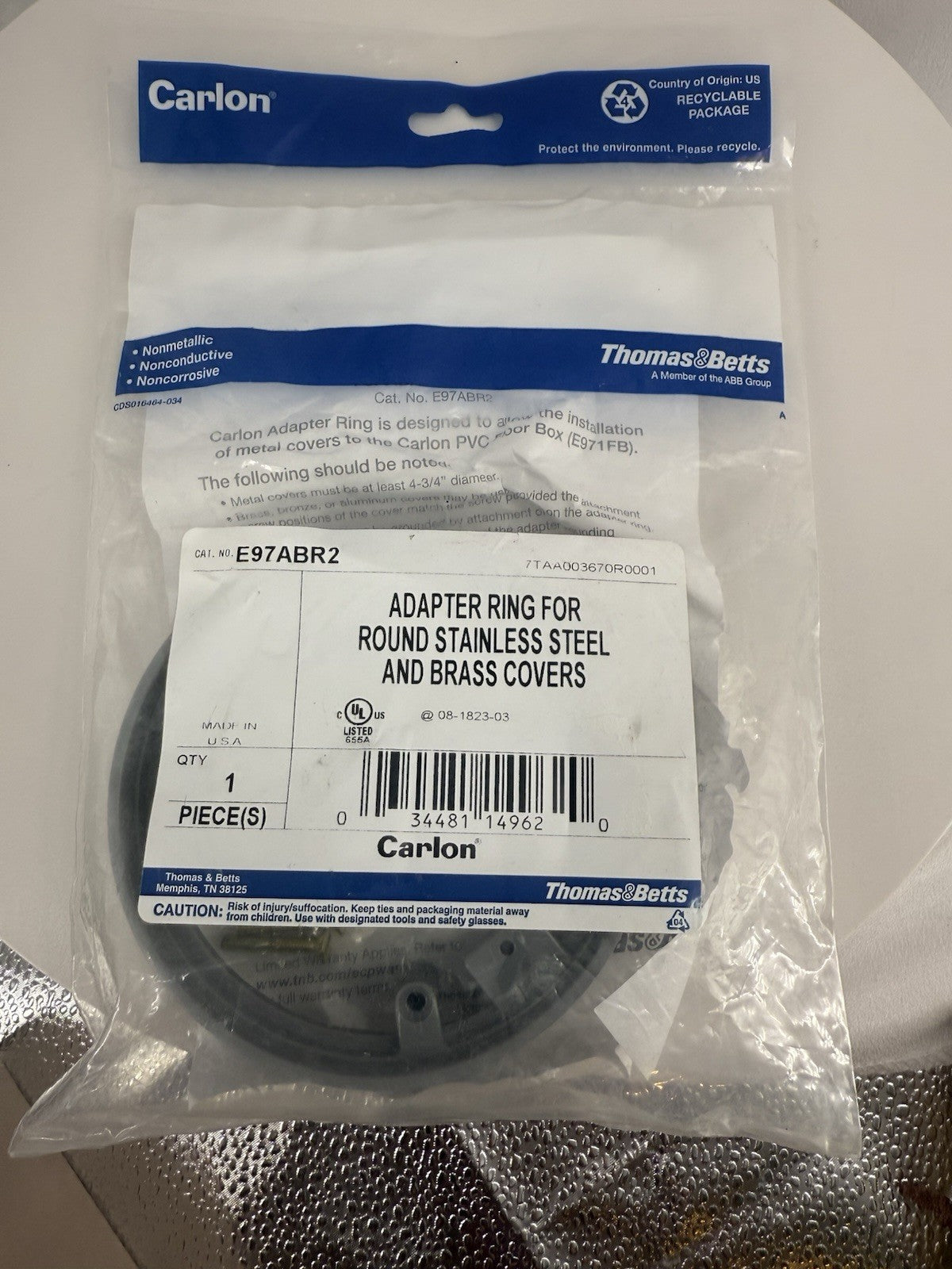 E97ABR2 Adapter for Round Stainless Steel and Brass Floor Box Covers