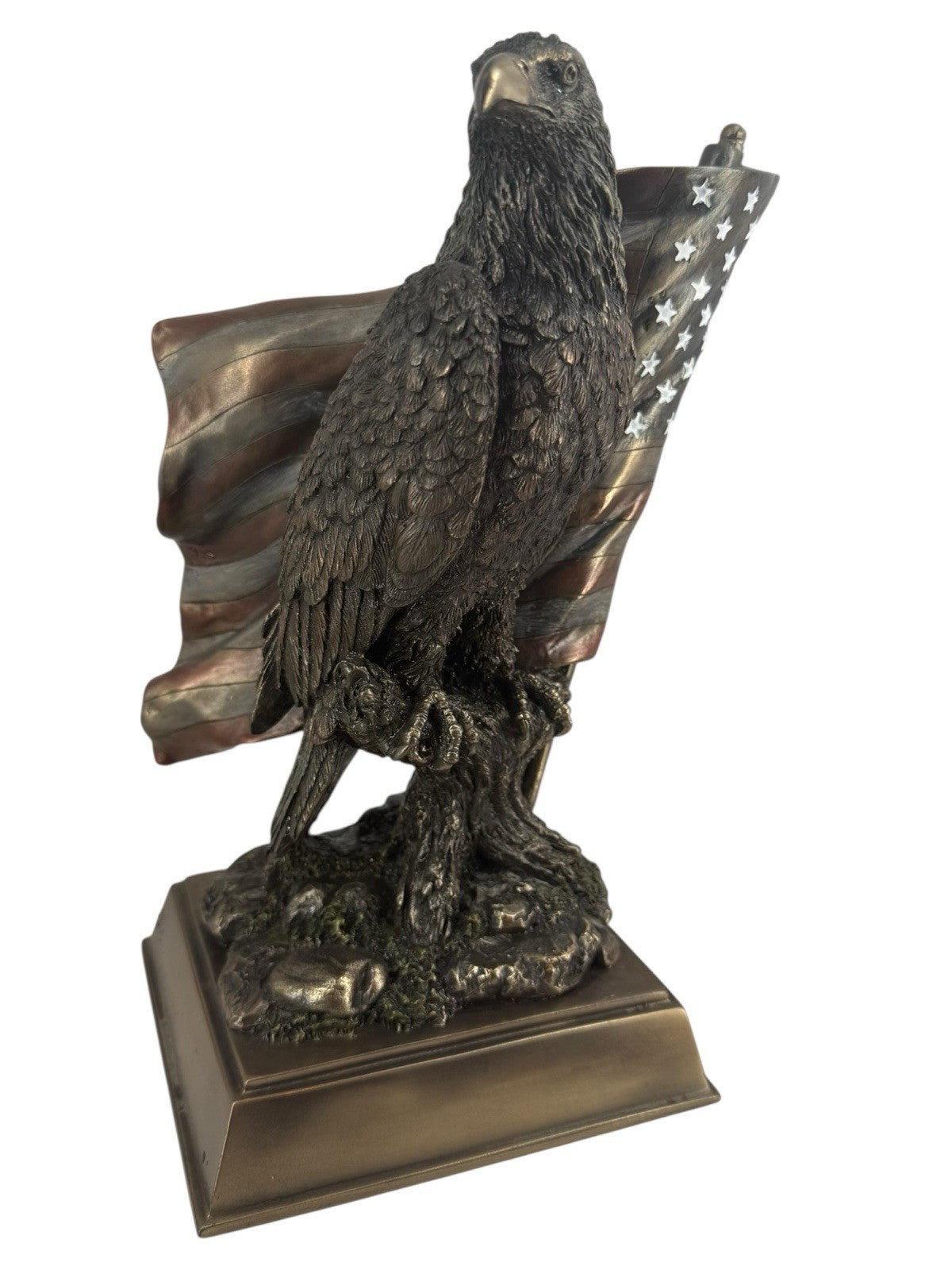 Patriotic Pride And Honor Bald Eagle Clutching American Flag Statue 10" Tall