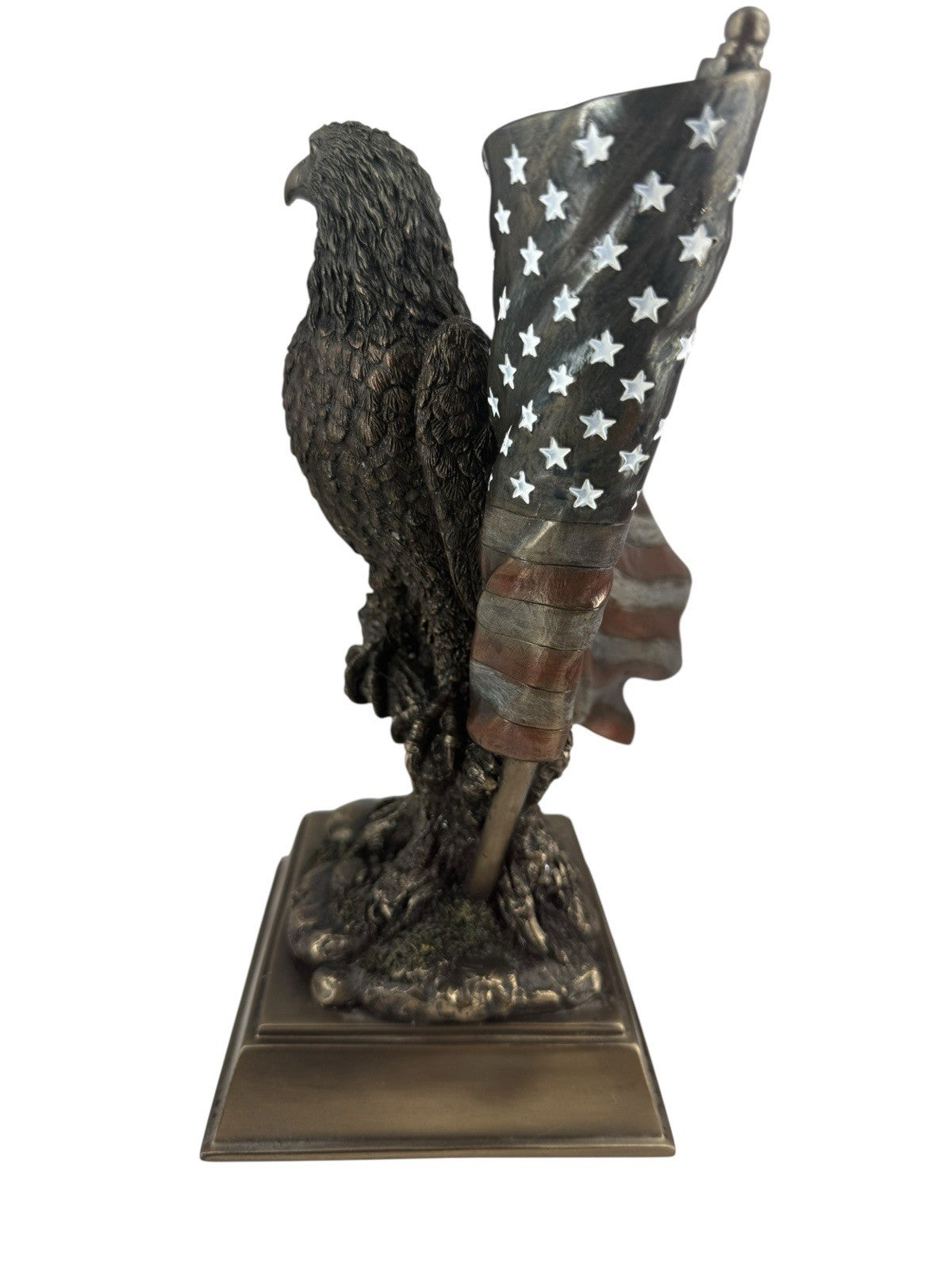 Patriotic Pride And Honor Bald Eagle Clutching American Flag Statue 10" Tall