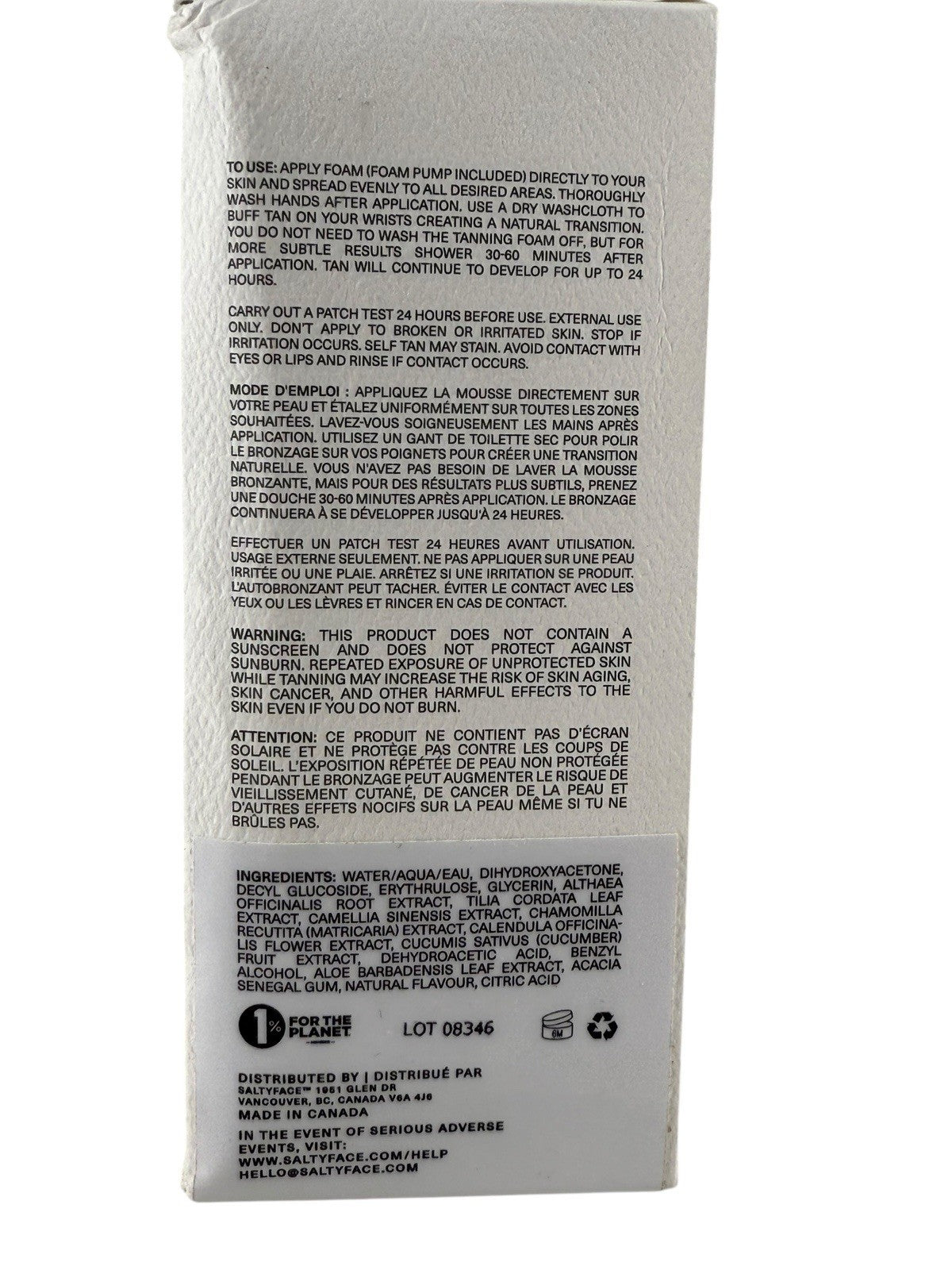 Saltyface Tanning Foam For Body Light To Medium Self Tanner Full Size New in Box