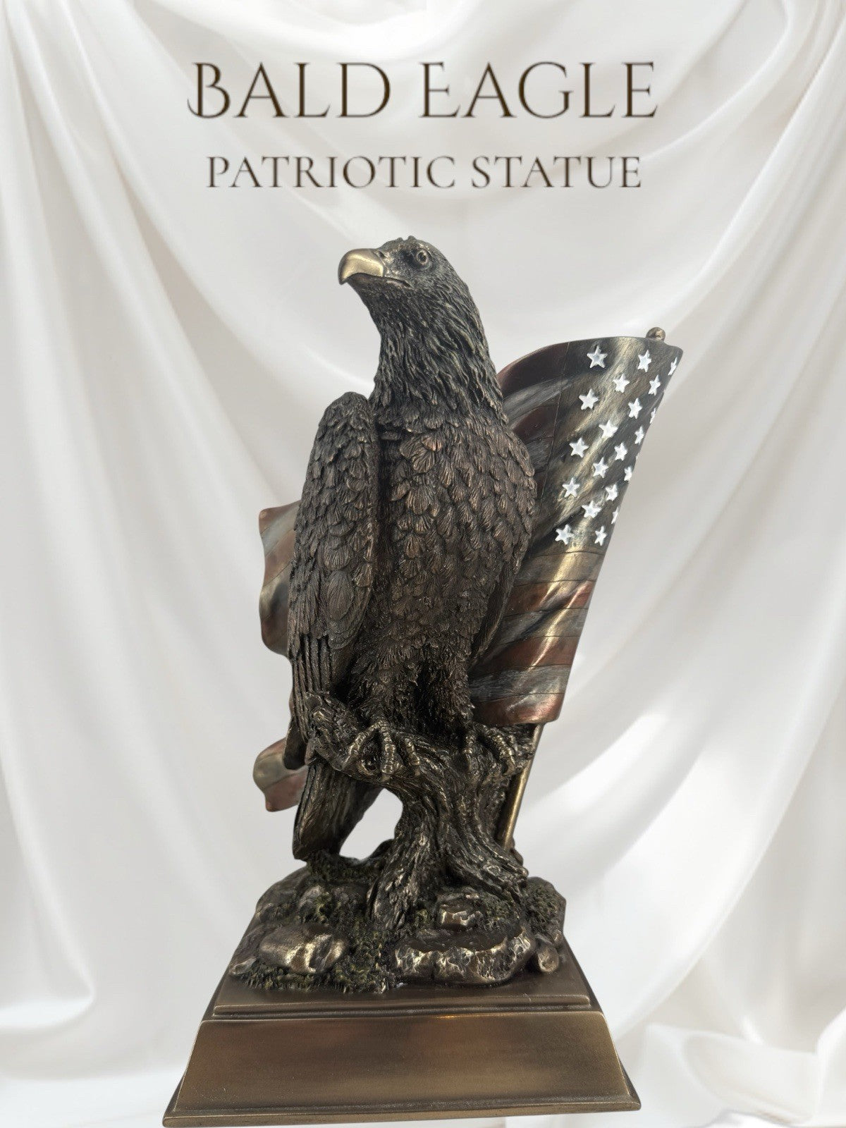 Patriotic Pride And Honor Bald Eagle Clutching American Flag Statue 10" Tall