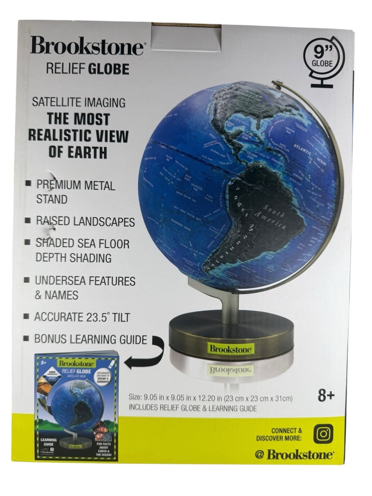 Brookstone Relief Globe Satellite View Raised Surface - Metal Base