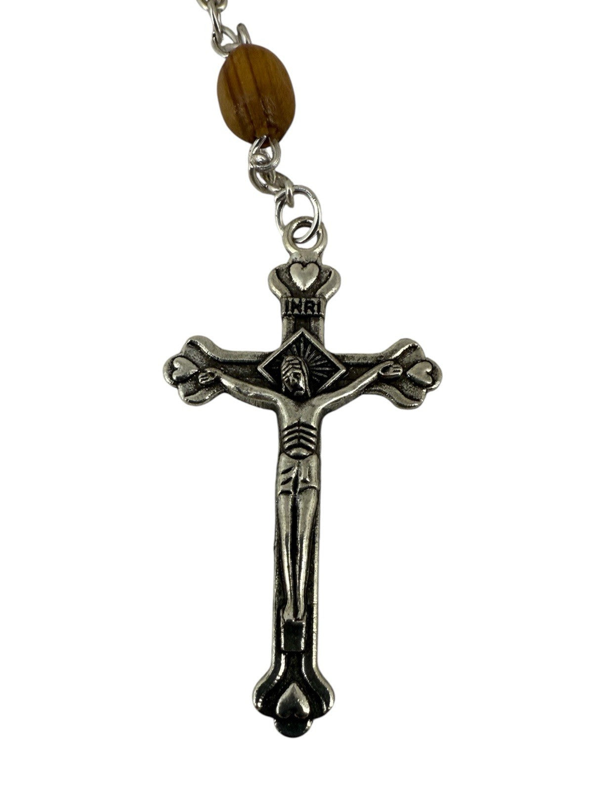 Catholic Rosary Beads Necklace WithOlive Wood Oval Beads W/ Jesus Crucifix Cross