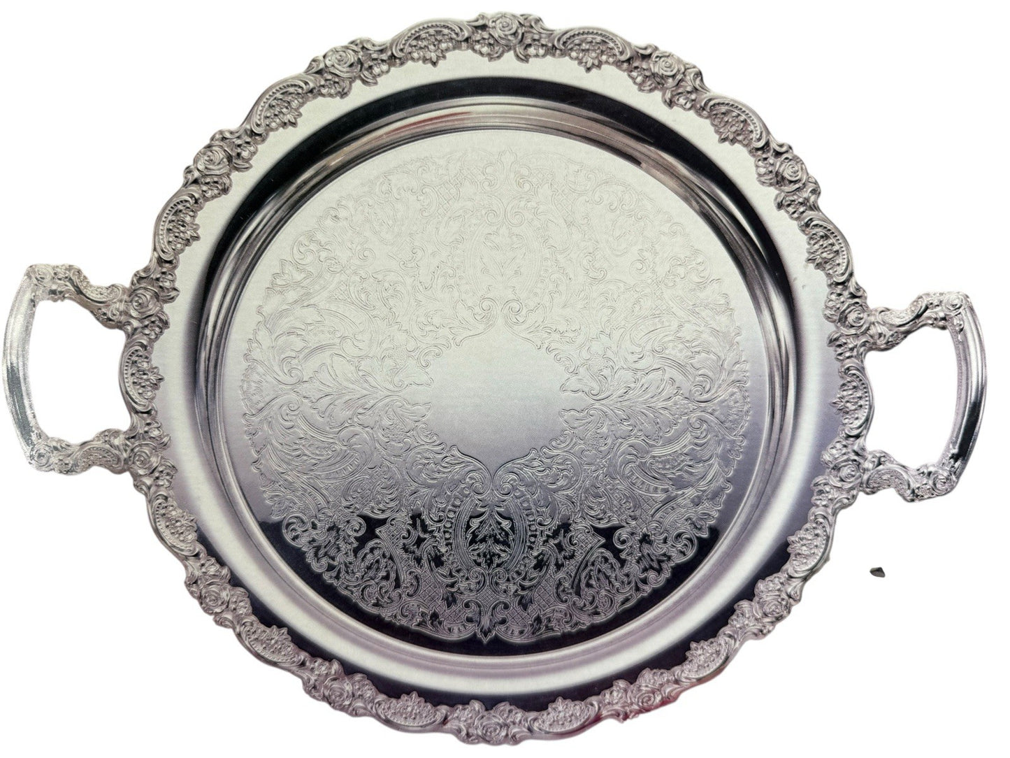 New Orig Box - Oneida Du Maurier Round Platter 15” Inch Silver Plate w/ Handles