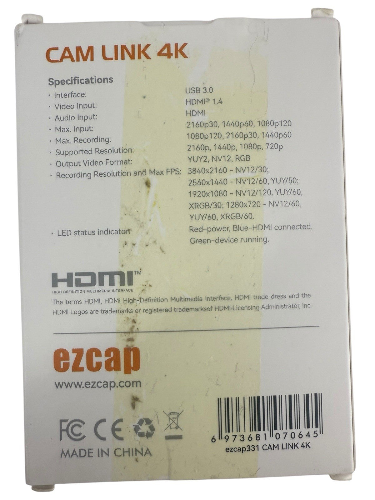 Cam Link 4k EZCAP USB 3.0 HDMI Recorder Up To 2160P