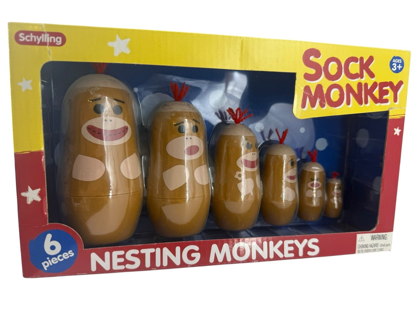 Nesting Monkeys by Schylling - 6 Piece Sock Monkey Set - FREE FAST SHIPPING
