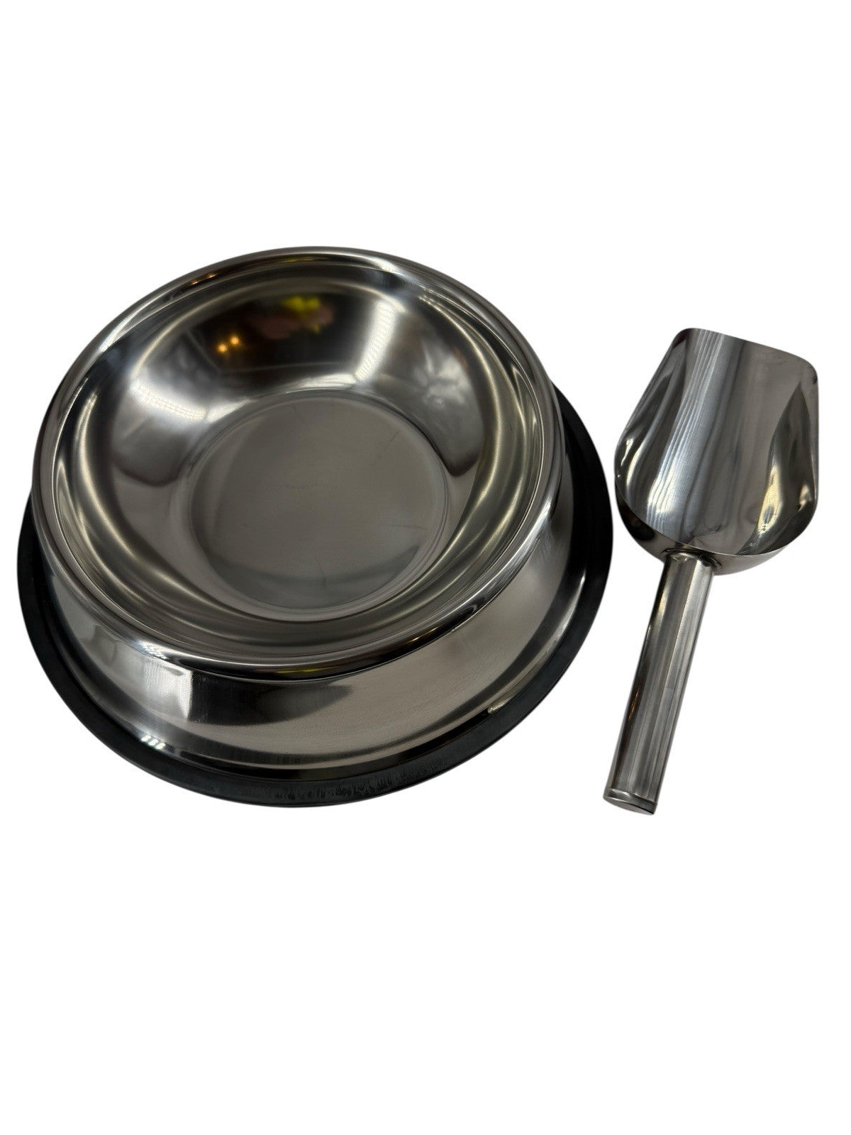 OXBRITE Stainless Steel Dog Bowl Silver With Anti-Slip Rubber Trim - Free Scoop