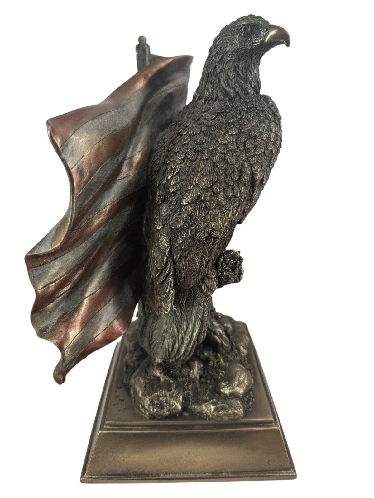 Patriotic Pride And Honor Bald Eagle Clutching American Flag Statue 10" Tall