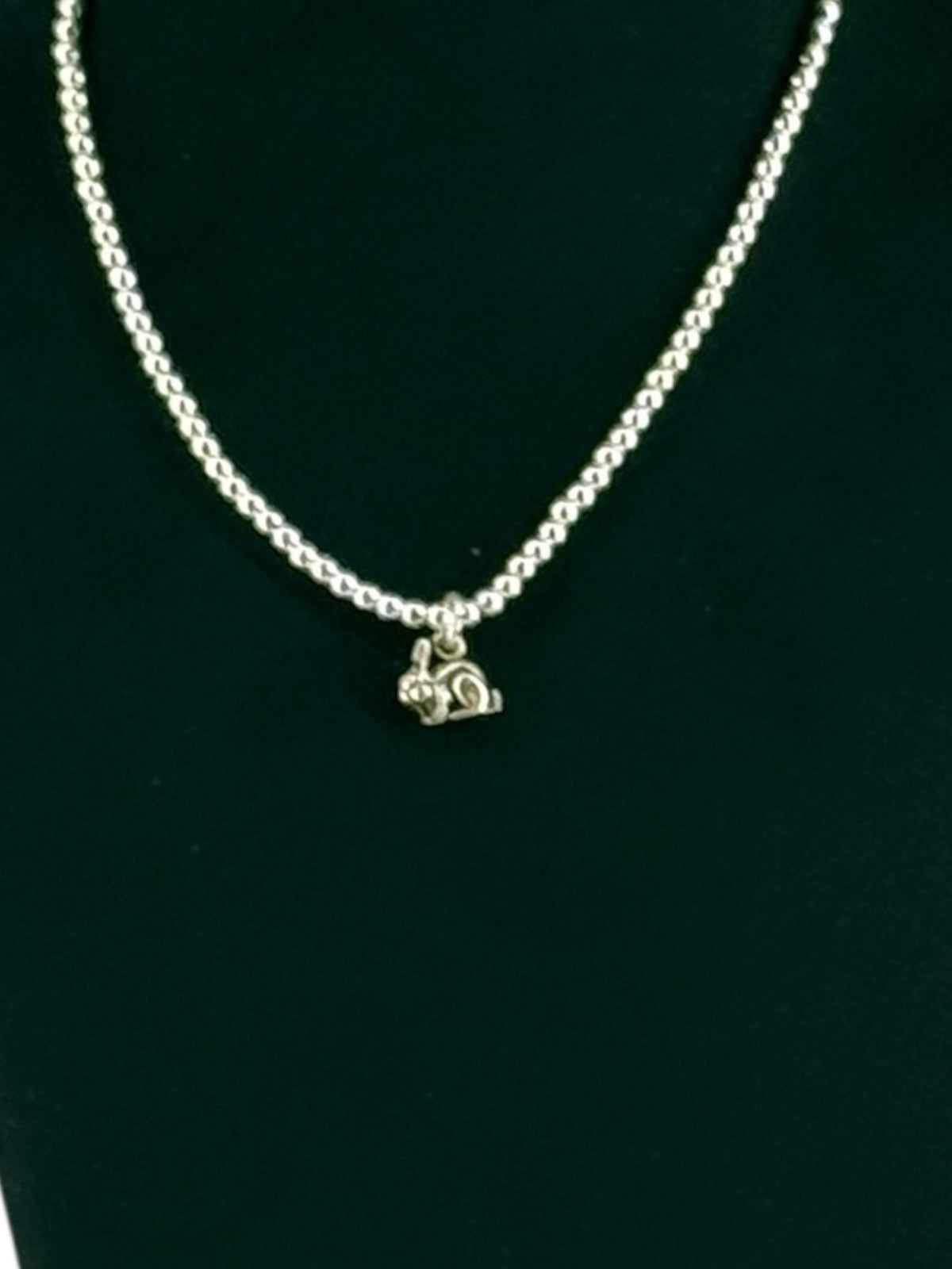 Stainless Silver 2mm Round Bead Chain Necklace 12” With Lucky Rabbit Charm