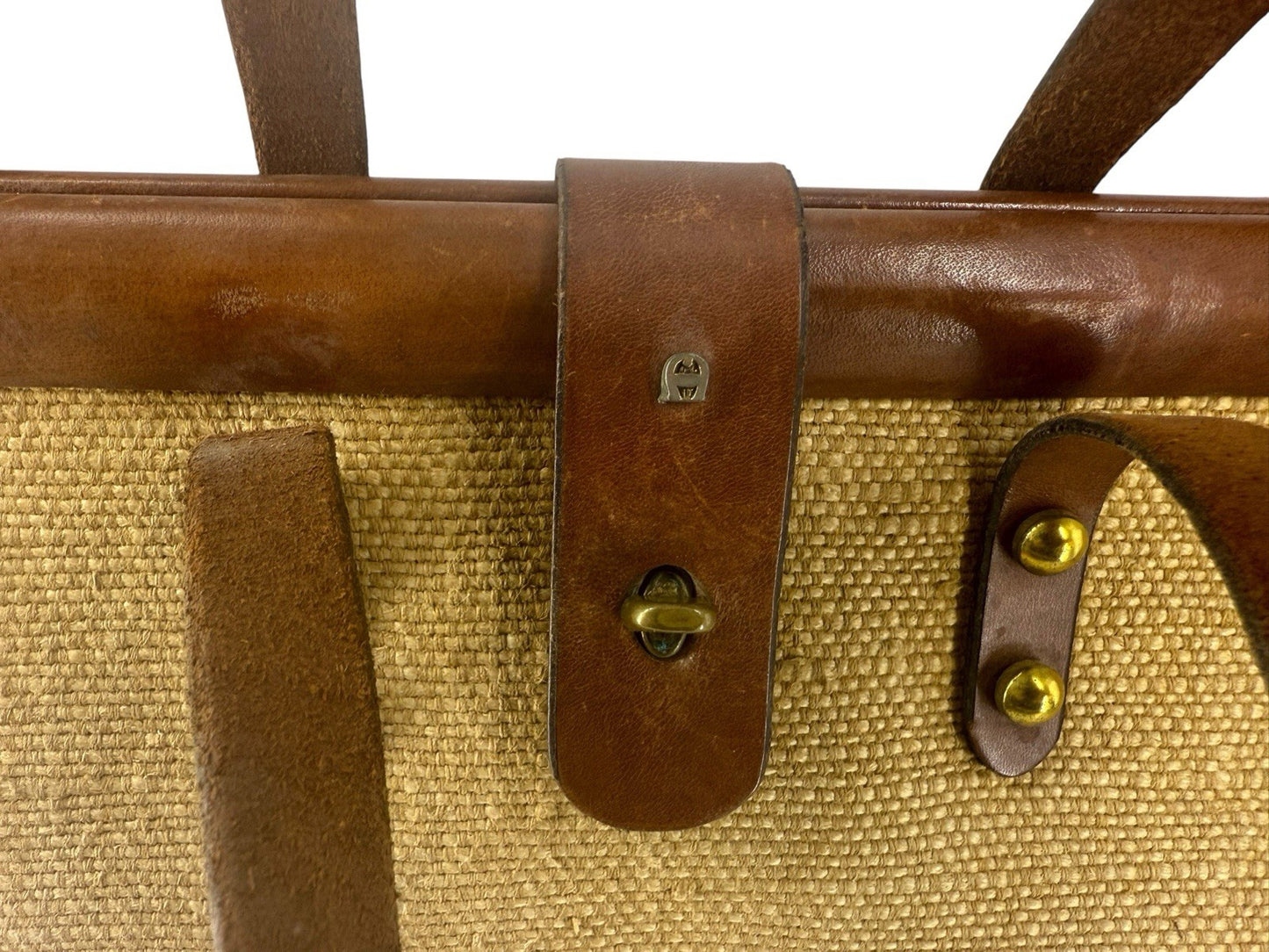 Vintage 70's AIGNER Tweed Handbag Early Handmade Leather RARE