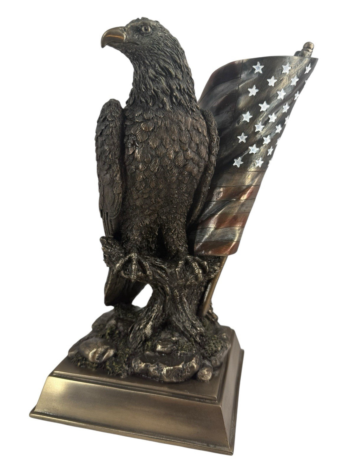 Patriotic Pride And Honor Bald Eagle Clutching American Flag Statue 10" Tall