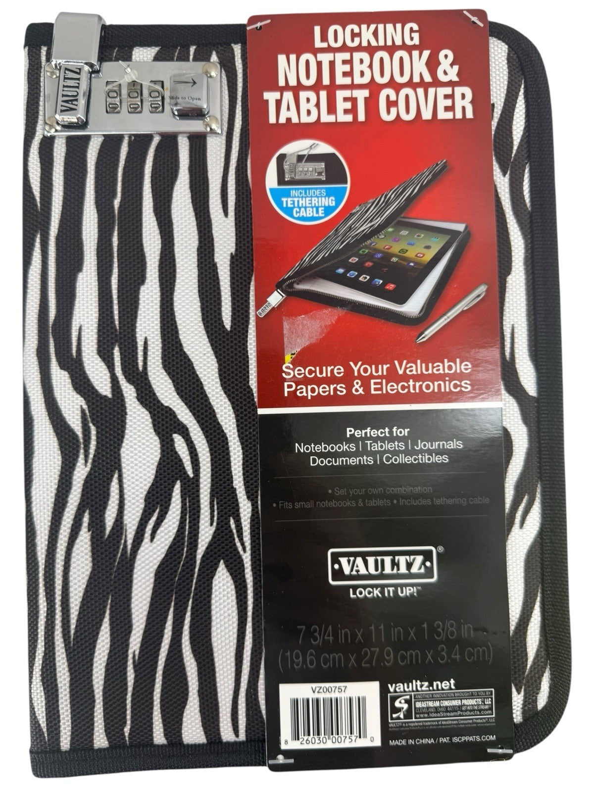 Locking Notebook Black & White Zebra Tablet Cover For Journals & Documents