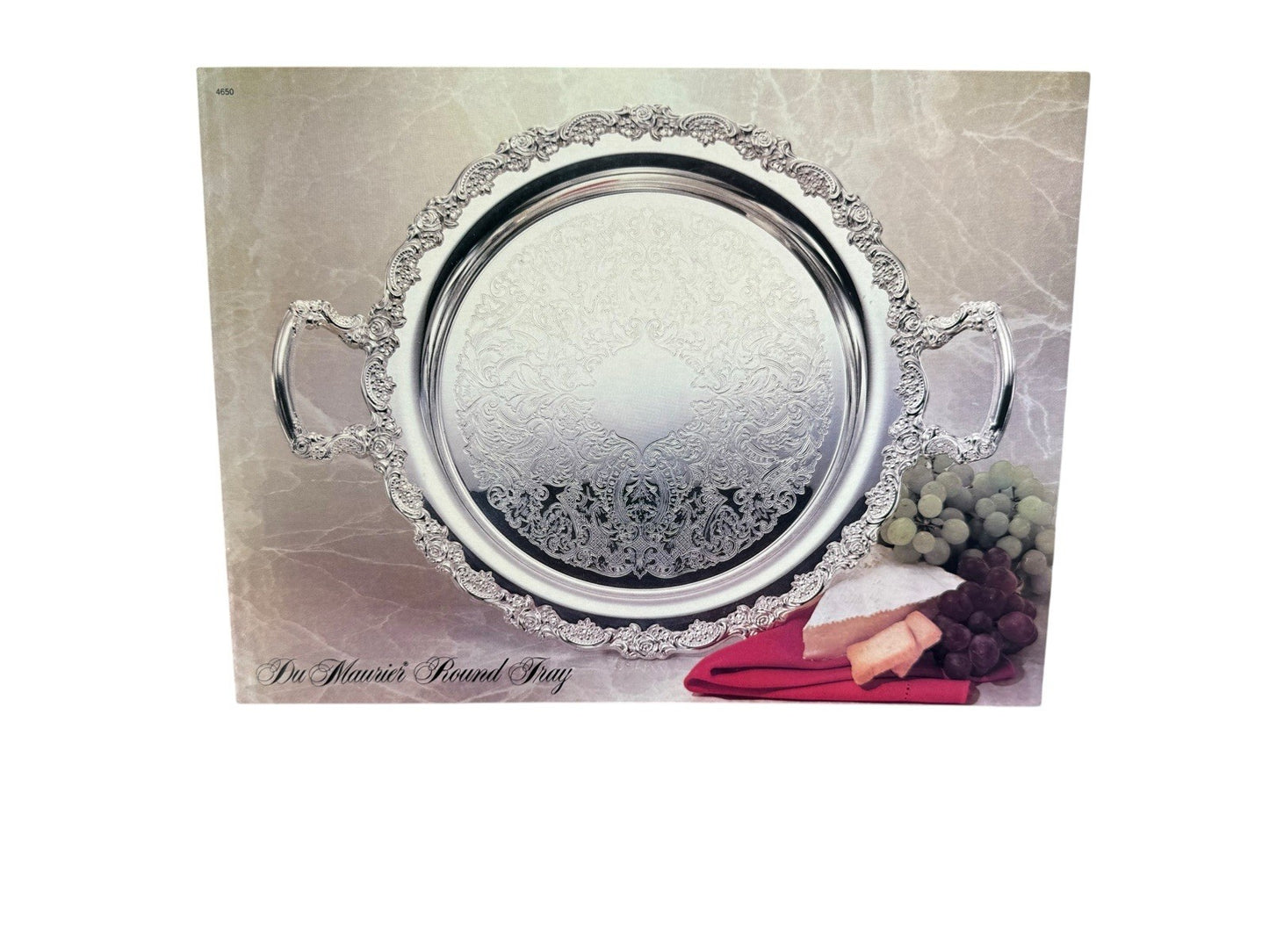 New Orig Box - Oneida Du Maurier Round Platter 15” Inch Silver Plate w/ Handles