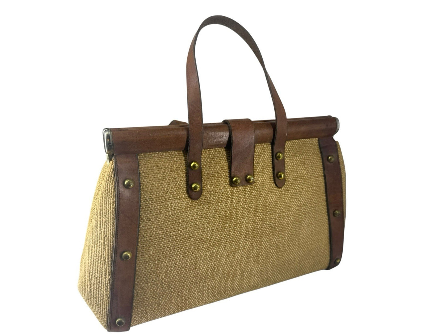 Vintage 70's AIGNER Tweed Handbag Early Handmade Leather RARE