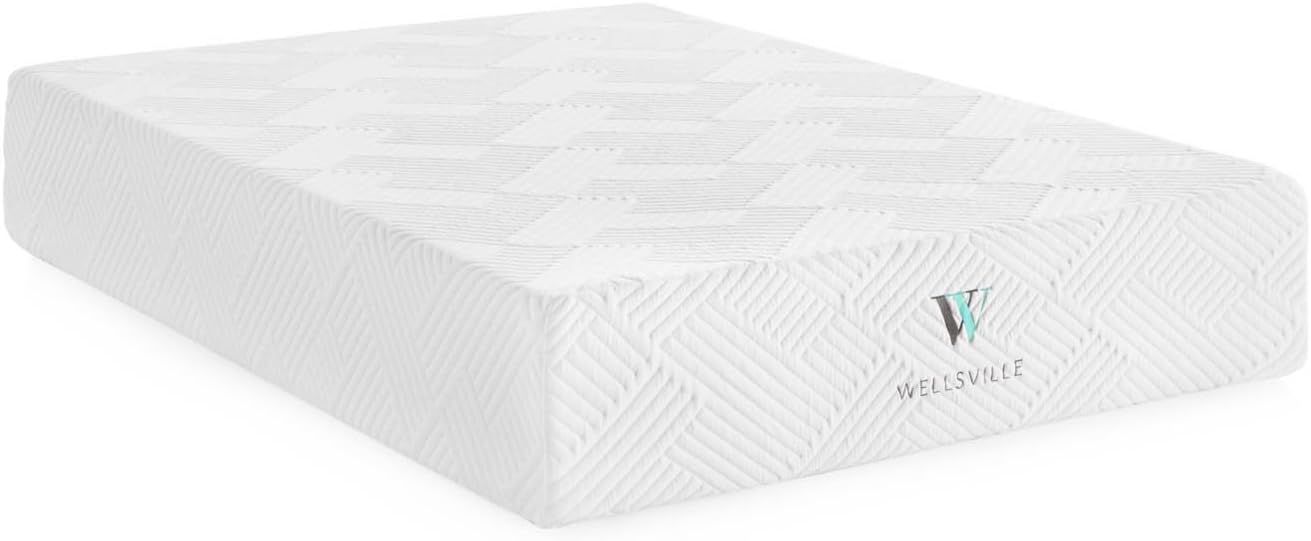 WELLSVILLE 14" Ventilated Luxury Gel Memory Foam Mattress - CertiPUR-US Certified, Twin XL, Grey/White