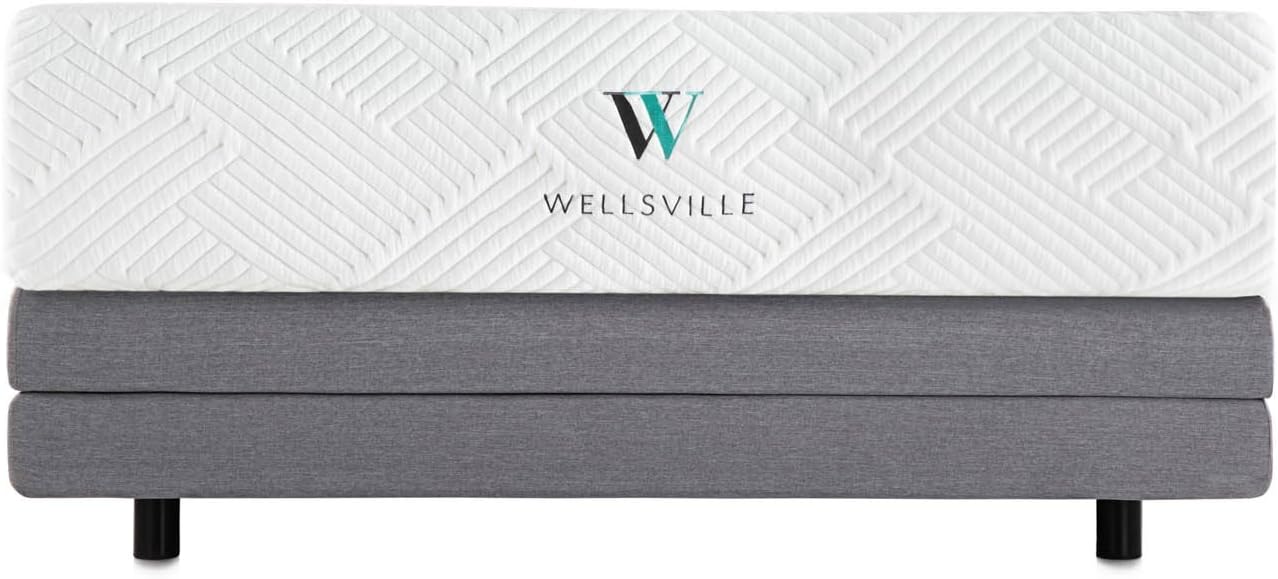 WELLSVILLE 14" Ventilated Luxury Gel Memory Foam Mattress - CertiPUR-US Certified, Twin XL, Grey/White