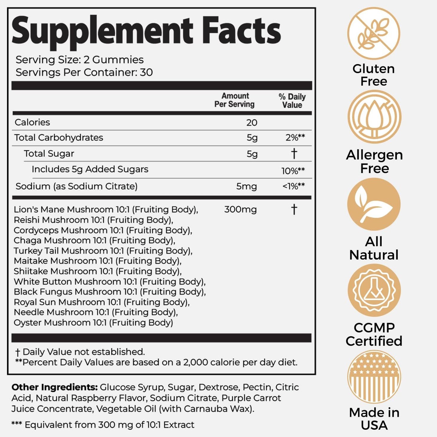 Auri Super Mushroom Daily Gummies - All-in-One Daily Mushroom Supplement Gummy - 12 Mushroom Blend with Chaga, Lions Mane, Reishi, Cordyceps - 60 Gummies
