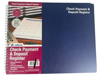 Adams Check Payment and Deposit Register, 8-1/2" x 11", 44 Pages (AFR60), White