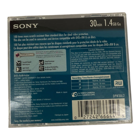 Sony Handycam DVD+RW Recording Disk 30 Minutes 1.4 GB NEW