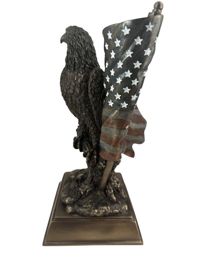 Patriotic Pride And Honor Bald Eagle Clutching American Flag Statue 10" Tall