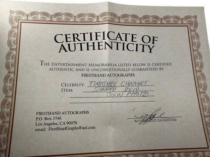 Timothée Chalamet Signed 8x10 Autograph Certified COA Include White Framed Glass