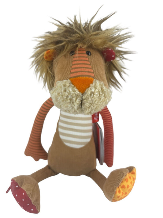 Sigikid Patchwork Lion Plush Beanie Sitting Stuffed Animal 16” Stripes Stars