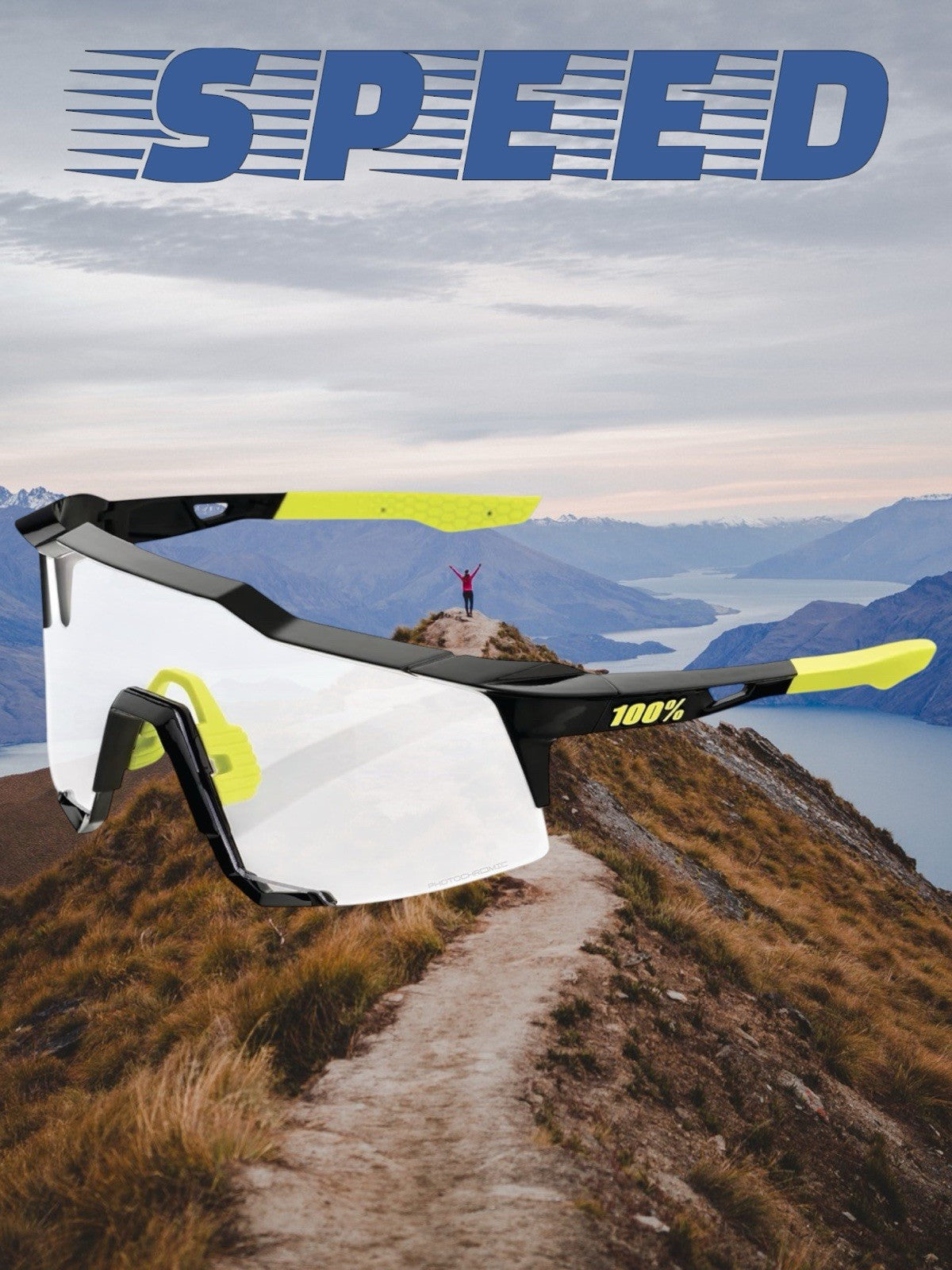 100% Speedcraft Sports Cycling Sunglasses - Glossy Black with Photochromic Lens