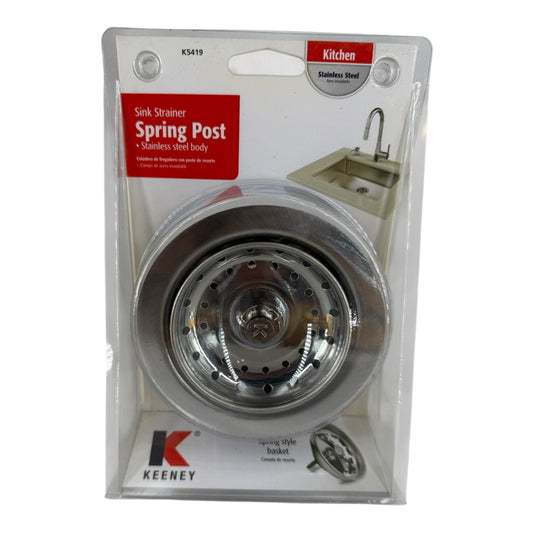 KEENEY K5419 Stainless Steel Professional Grade Spring Snap Basket Sink Strainer
