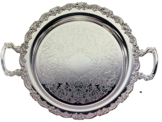 New Orig Box - Oneida Du Maurier Round Platter 15” Inch  Silver Plate w/ Handles