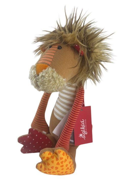 Sigikid Patchwork Lion Plush Beanie Sitting Stuffed Animal 16” Stripes Stars