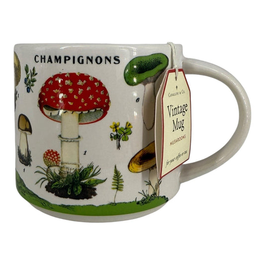 NEW- Cavallini Vintage Mug Ceramic Mug Mushroom Design 14 fl. oz. Coffee Cup