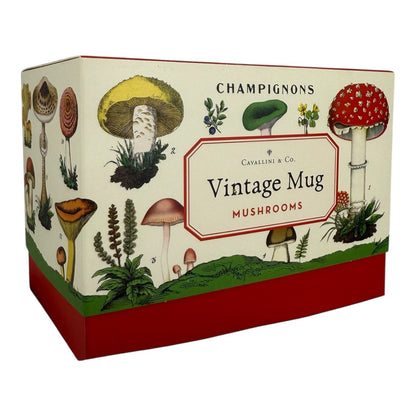 NEW- Cavallini Vintage Mug Ceramic Mug Mushroom Design 14 fl. oz. Coffee Cup