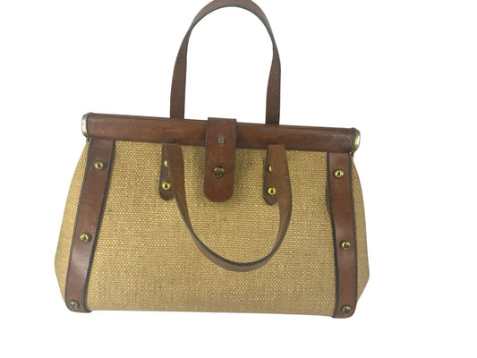 Vintage 70's AIGNER Tweed Handbag Early Handmade Leather RARE