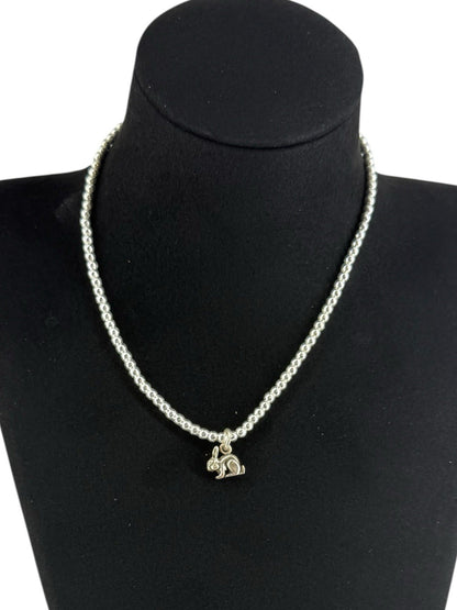 Stainless Silver 2mm Round Bead Chain Necklace 12” With Lucky Rabbit Charm