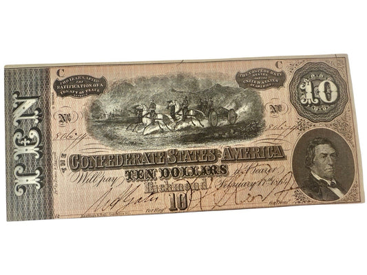 CIVIL WAR 1864 $10 TEN DOLLARS RICHMOND CONFEDERATE STATES OF AMERICA NOTE Fine