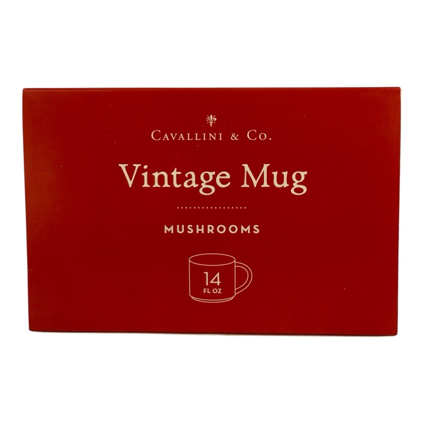 NEW- Cavallini Vintage Mug Ceramic Mug Mushroom Design 14 fl. oz. Coffee Cup