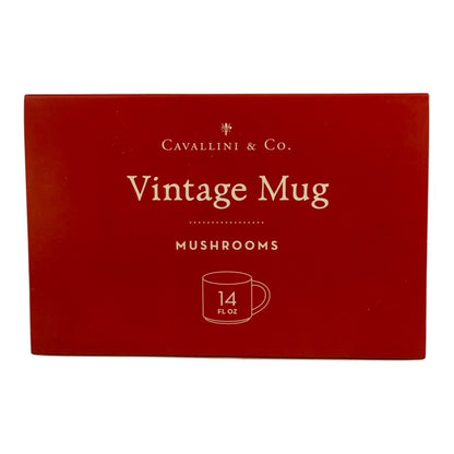 NEW- Cavallini Vintage Mug Ceramic Mug Mushroom Design 14 fl. oz. Coffee Cup