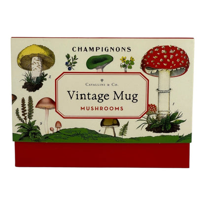 NEW- Cavallini Vintage Mug Ceramic Mug Mushroom Design 14 fl. oz. Coffee Cup