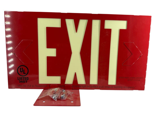 Double-Sided Red Glow In The Dark Green Letter Exit Sign With Bracket 13" X 7”