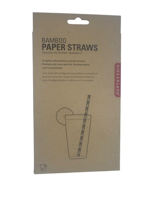 Kikkerland Bamboo Design Paper Straws - 144 Pieces Biodegradable Eco-Friendly
