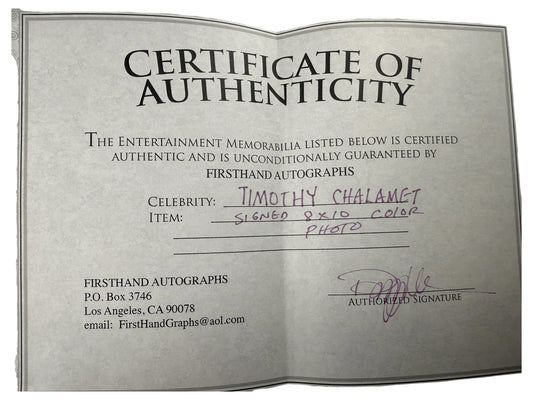 Timothée Chalamet Signed 8x10 Autograph Certified COA Include White Framed Glass