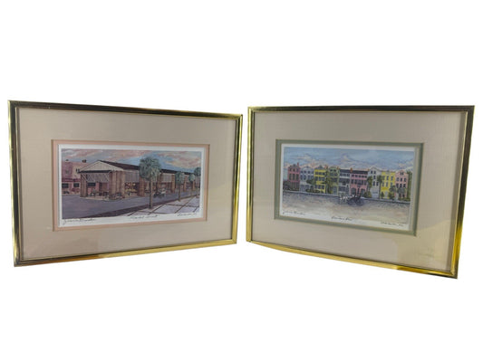 2 Set - Art Print Rainbow Row & Market Street Charleston SC By Jeanie Drucker