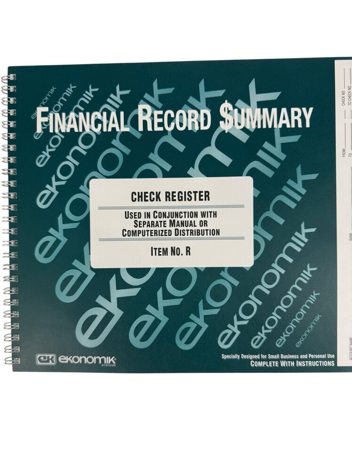Ekonomik Wirebound Check Register - 40 Sheet[s] - Wire Bound - 8.75" X 10" Sheet