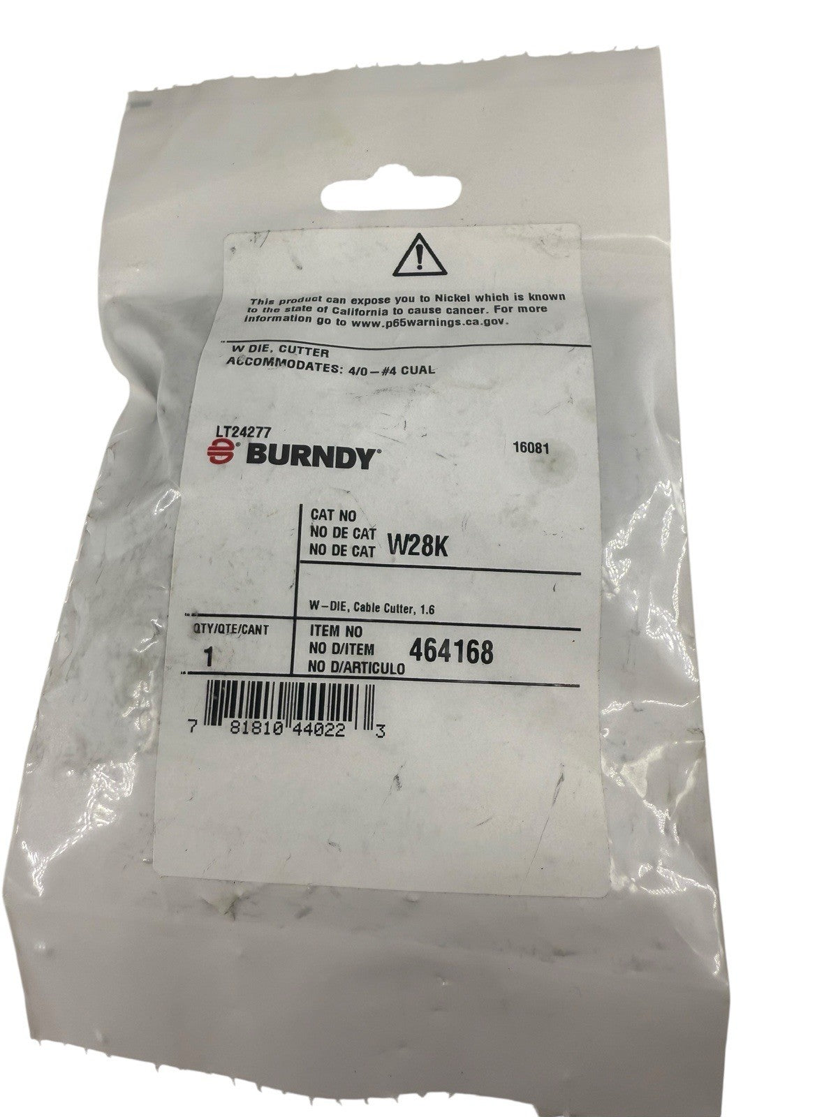 Burndy W28k Cutter Die,4 - 4/0 Acsr,Pk2 SUPER FAST SHIPPING