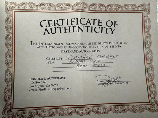 Timothée Chalamet Signed 8x10 Autograph Certified COA Include White Framed Glass