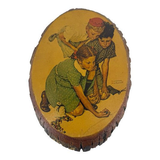 RARE: Norman Rockwell Wall Art Solid Wood Wall Hanging Vintage Plaque 10” X 7”