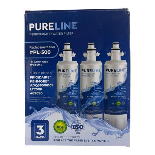Pureline Refrigerator Water Filter 3 Pack #PL-500-S / PL-500 Fridgidaire Kenmore