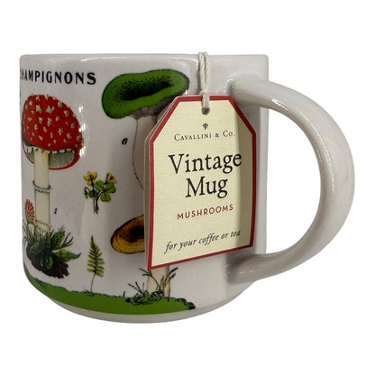 NEW- Cavallini Vintage Mug Ceramic Mug Mushroom Design 14 fl. oz. Coffee Cup