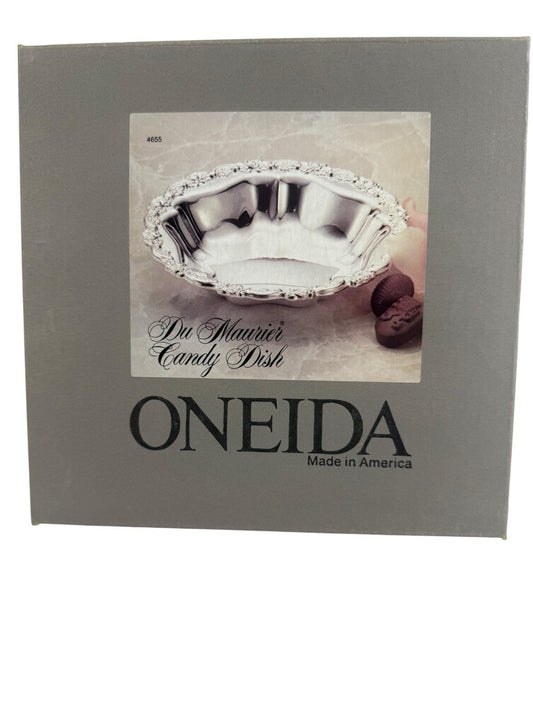 NEW Vintage Oneida Silver Plate Scalloped Candy Dish Serving Bowl 7.5” Orig Box