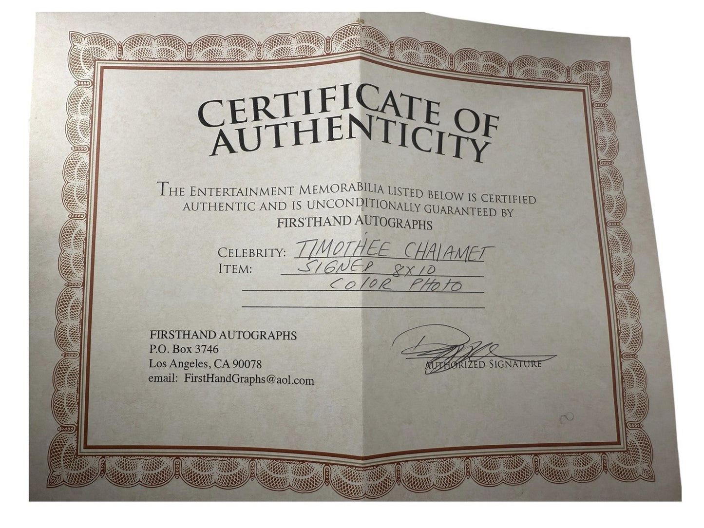 Timothée Chalamet Signed 8x10 Autograph Certified COA Include White Framed Glass
